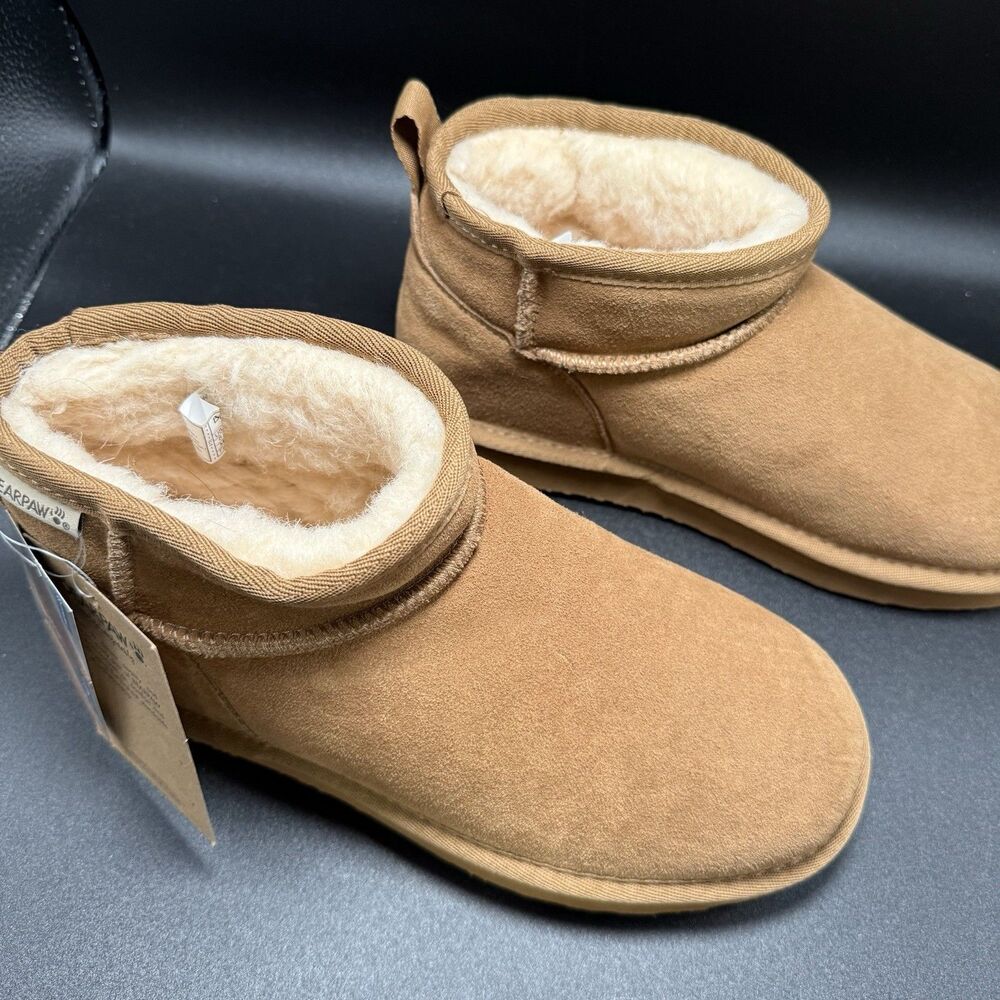 New Bearpaw Boots Women's 8 Brown Fleece Wool Bl Lined Bearcoat Low Top Slip On - Picture 2 of 8